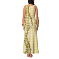 Yellow Hawaii Palaka Family Matching Tank Maxi Dress and Hawaiian Shirt Hawaiian Honohono Lei LT05 - Polynesian Pride