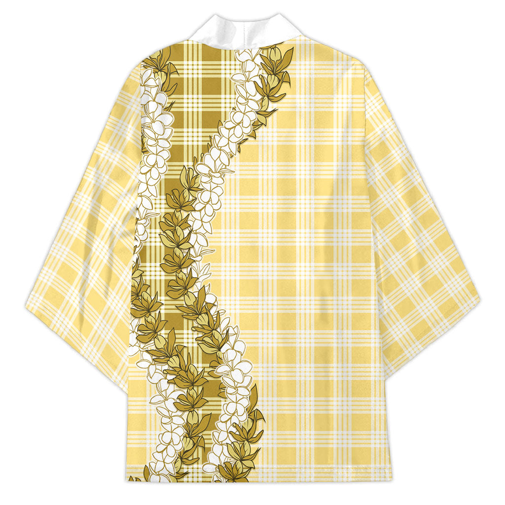 Yellow Hawaii Palaka Kimono Hawaiian Honohono Lei