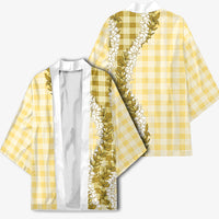Yellow Hawaii Palaka Kimono Hawaiian Honohono Lei