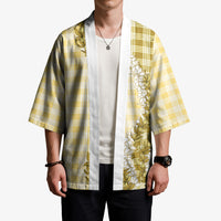 Yellow Hawaii Palaka Kimono Hawaiian Honohono Lei