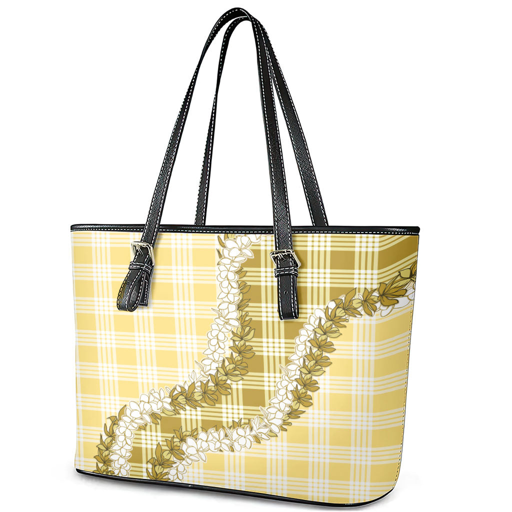 Yellow Hawaii Palaka Leather Tote Bag Hawaiian Honohono Lei