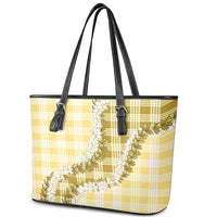Yellow Hawaii Palaka Leather Tote Bag Hawaiian Honohono Lei