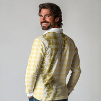 Yellow Hawaii Palaka Long Sleeve Polo Shirt Hawaiian Honohono Lei