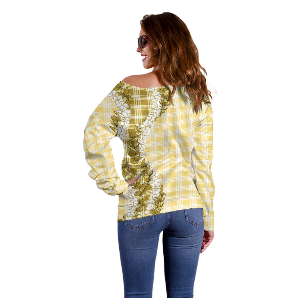 Yellow Hawaii Palaka Off Shoulder Sweater Hawaiian Honohono Lei