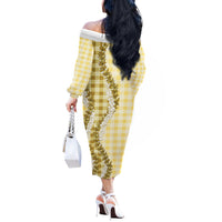 Yellow Hawaii Palaka Off The Shoulder Long Sleeve Dress Hawaiian Honohono Lei