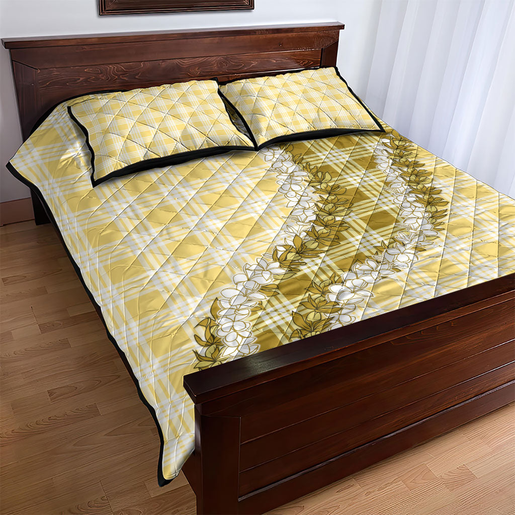 Yellow Hawaii Palaka Quilt Bed Set Hawaiian Honohono Lei