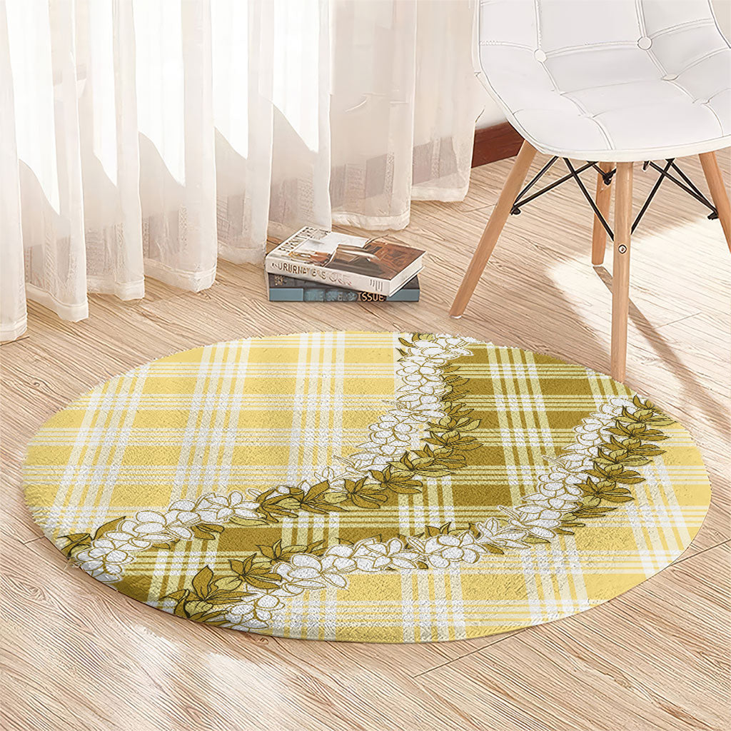 Yellow Hawaii Palaka Round Carpet Hawaiian Honohono Lei