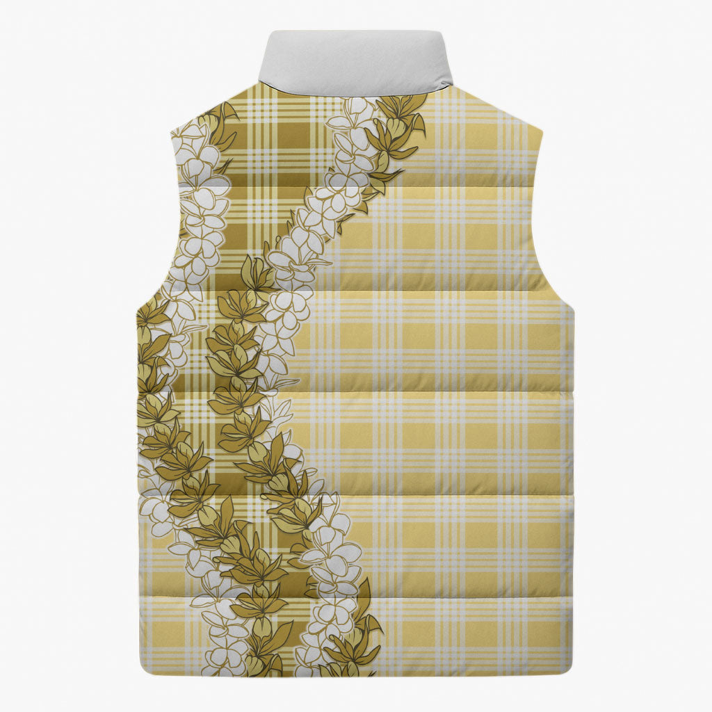 Yellow Hawaii Palaka Sleeveless Puffer Jacket Hawaiian Honohono Lei LT05 - Polynesian Pride