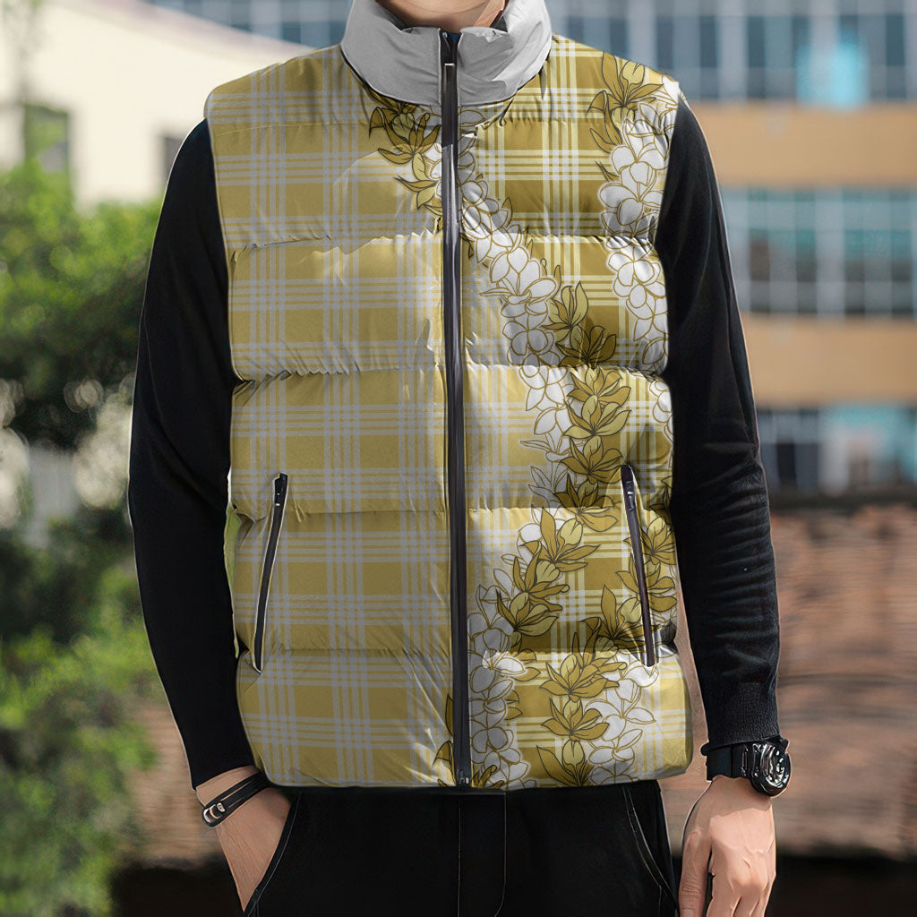 Yellow Hawaii Palaka Sleeveless Puffer Jacket Hawaiian Honohono Lei LT05 - Polynesian Pride