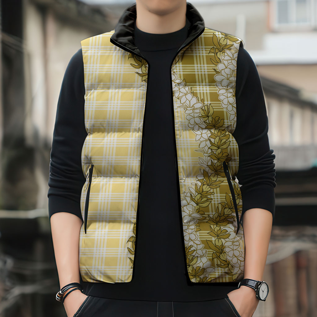Yellow Hawaii Palaka Sleeveless Puffer Jacket Hawaiian Honohono Lei LT05 - Polynesian Pride