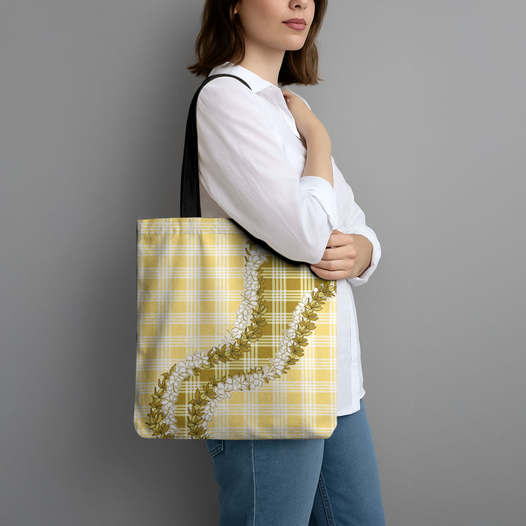 Yellow Hawaii Palaka Tote Bag Hawaiian Honohono Lei