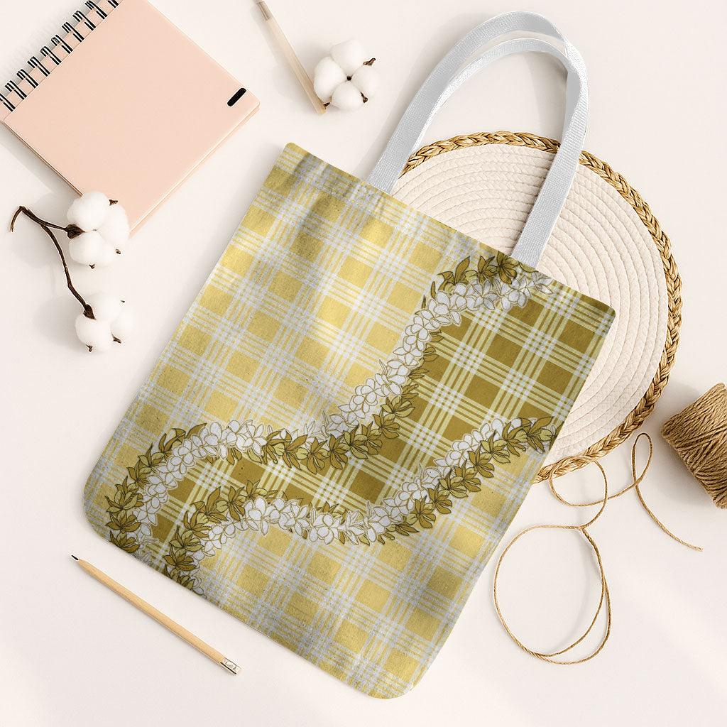 Yellow Hawaii Palaka Tote Bag Hawaiian Honohono Lei