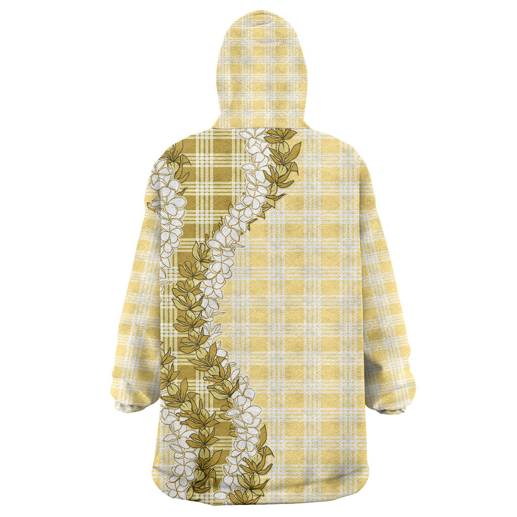 Yellow Hawaii Palaka Wearable Blanket Hoodie Hawaiian Honohono Lei