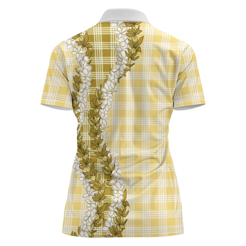 Yellow Hawaii Palaka Women Polo Shirt Hawaiian Honohono Lei