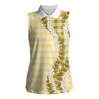 Yellow Hawaii Palaka Women Sleeveless Polo Shirt Hawaiian Honohono Lei