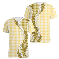 Yellow Hawaii Palaka Women V-Neck T-Shirt Hawaiian Honohono Lei
