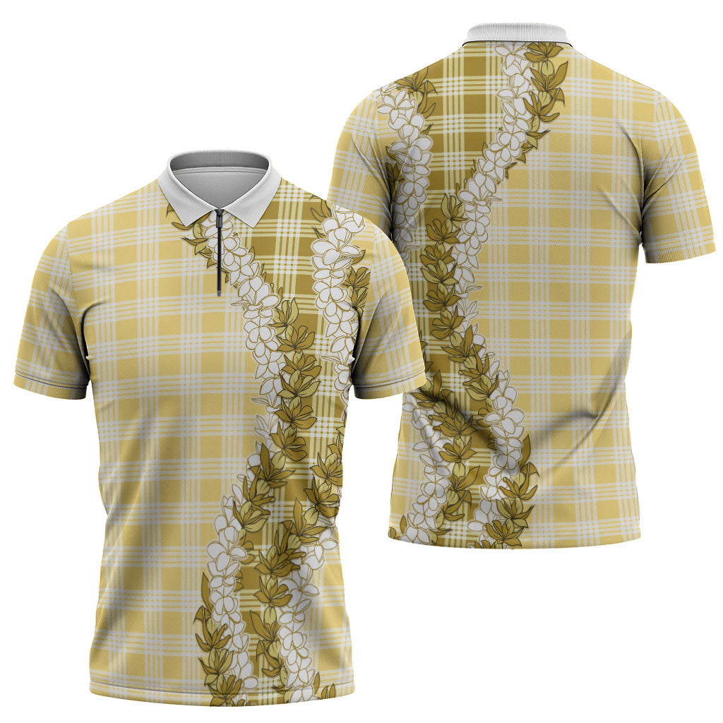 Yellow Hawaii Palaka Zipper Polo Shirt Hawaiian Honohono Lei LT05 - Polynesian Pride