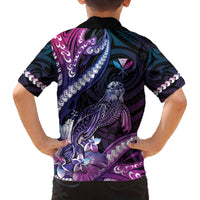 Hawaiian Monk Seal Family Matching Puletasi and Hawaiian Shirt Kakau Tribal Pattern Violet Gradient
