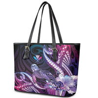 Hawaiian Monk Seal Leather Tote Bag Kakau Tribal Pattern Violet Gradient