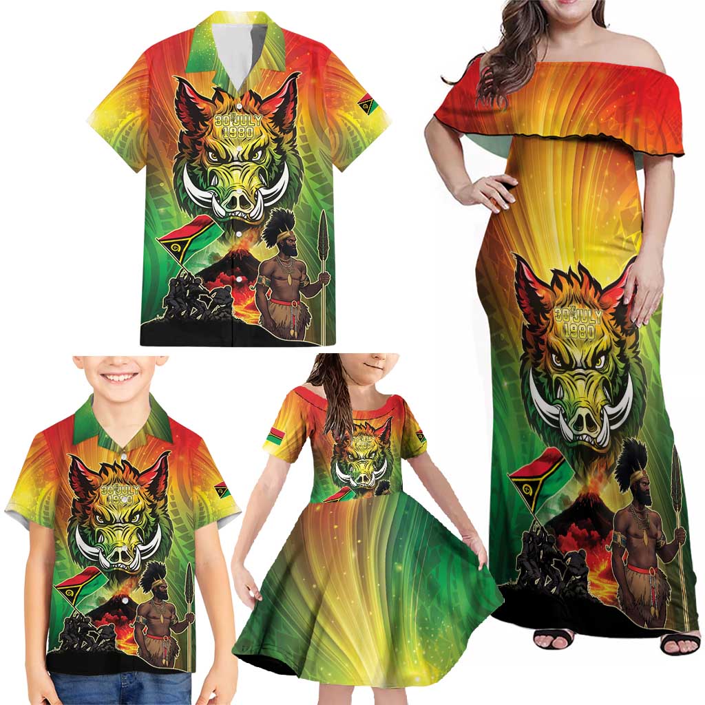 Vanuatu July 30th 1980 Family Matching Off Shoulder Maxi Dress and Hawaiian Shirt Happy Independence Day - Polynesian Pride