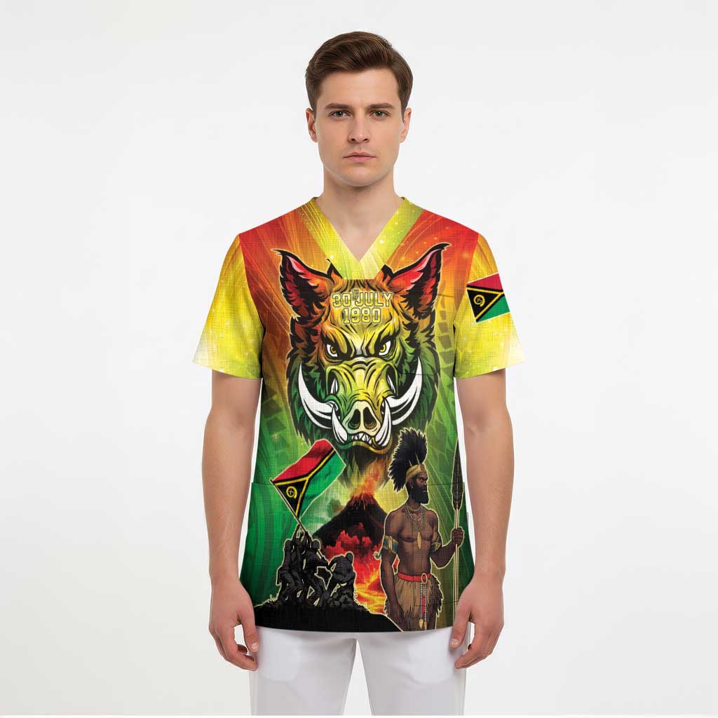 Vanuatu July 30th 1980 Scrub Top Happy Independence Day - Polynesian Pride