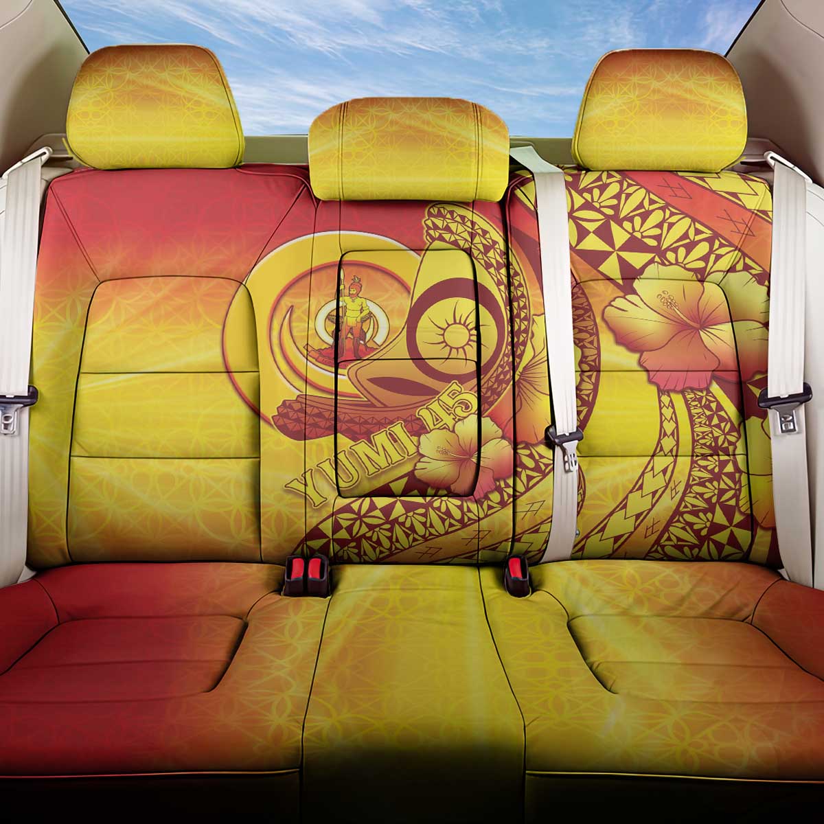 Vanuatu 45 Yia Indipendens Anivesari Back Car Seat Cover Tamtam Drum With Boar Tusk - Polynesian Pride