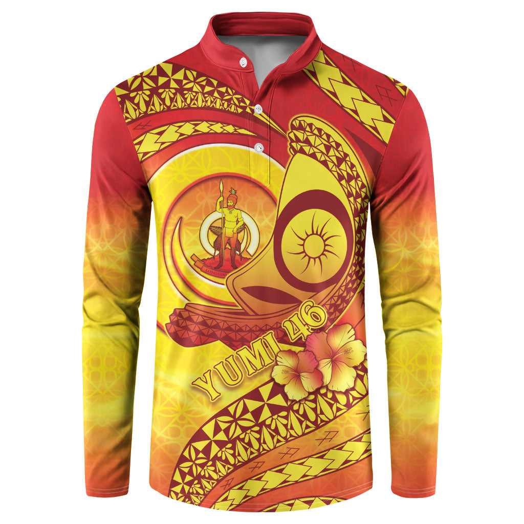 Vanuatu 46 Yia Indipendens Anivesari Button Sweatshirt Tamtam Drum With Boar Tusk LT05 Yellow - Polynesian Pride