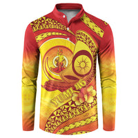 Vanuatu 46 Yia Indipendens Anivesari Button Sweatshirt Tamtam Drum With Boar Tusk LT05 Yellow - Polynesian Pride