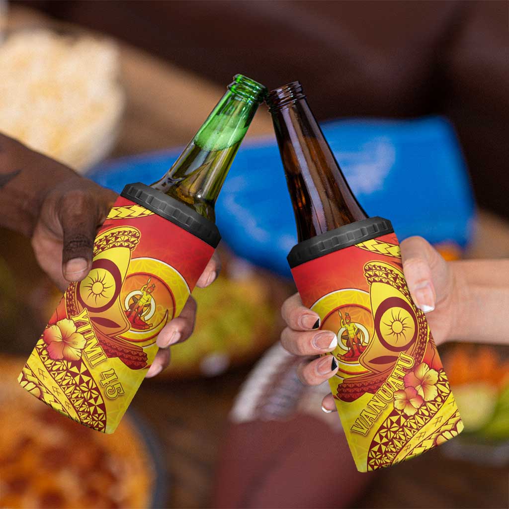 Vanuatu 45 Yia Indipendens Anivesari 4 in 1 Can Cooler Tumbler Tamtam Drum With Boar Tusk - Polynesian Pride