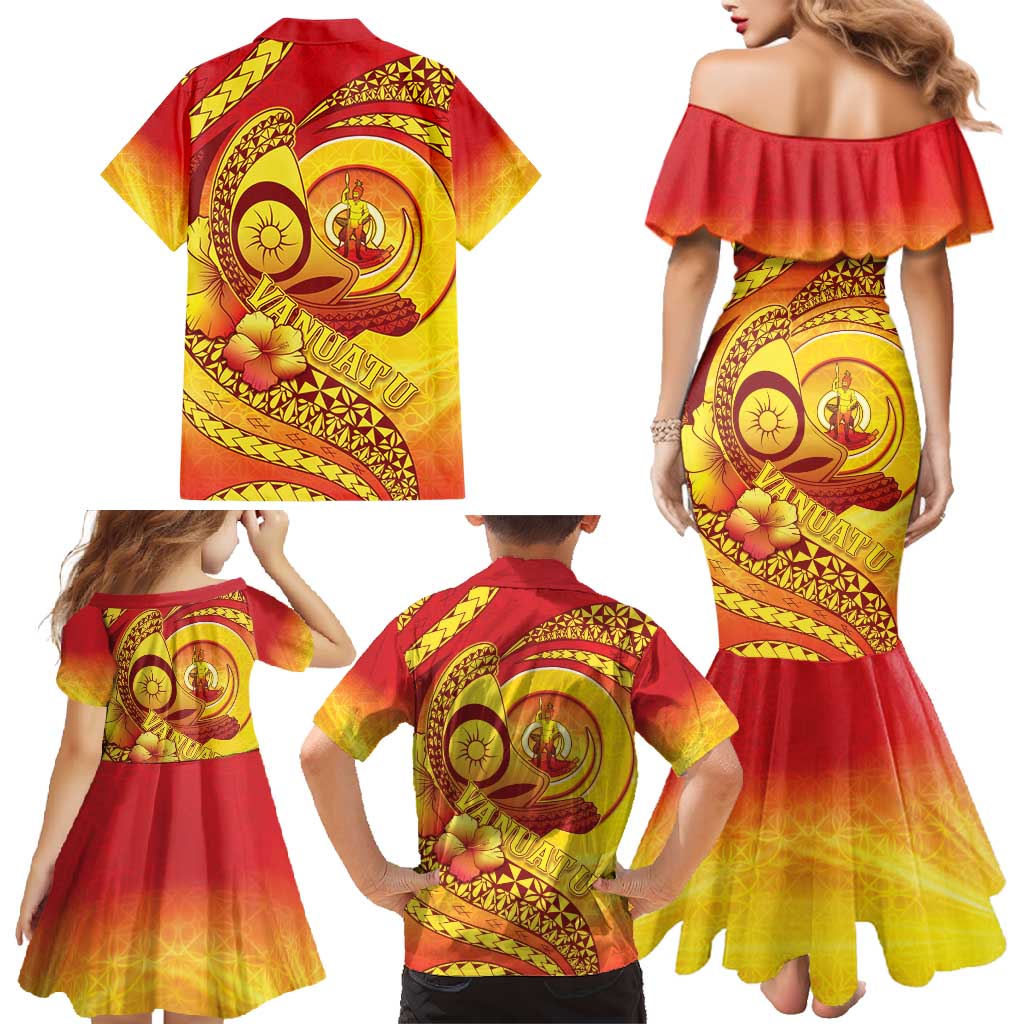 Vanuatu 45 Yia Indipendens Anivesari Family Matching Mermaid Dress and Hawaiian Shirt Tamtam Drum With Boar Tusk - Polynesian Pride