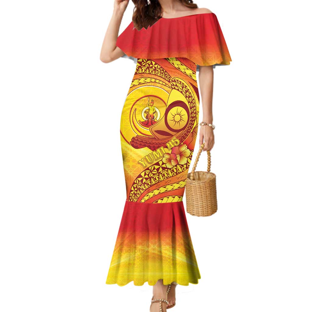 Vanuatu 45 Yia Indipendens Anivesari Family Matching Mermaid Dress and Hawaiian Shirt Tamtam Drum With Boar Tusk - Polynesian Pride