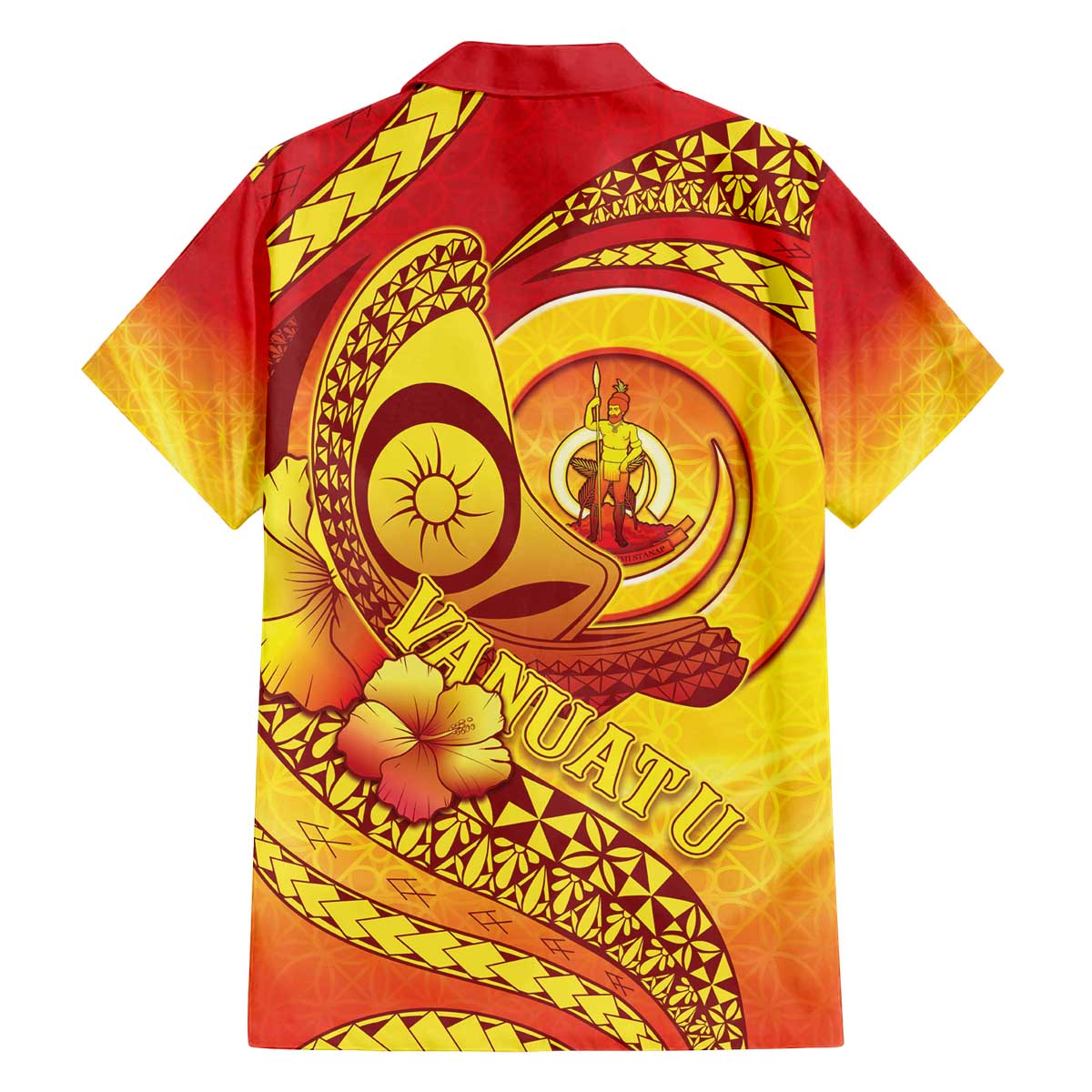 Vanuatu 45 Yia Indipendens Anivesari Family Matching Off The Shoulder Long Sleeve Dress and Hawaiian Shirt Tamtam Drum With Boar Tusk - Polynesian Pride