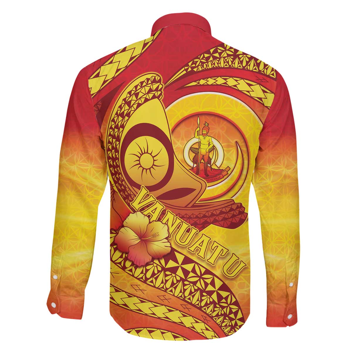 Vanuatu 45 Yia Indipendens Anivesari Family Matching Off The Shoulder Long Sleeve Dress and Hawaiian Shirt Tamtam Drum With Boar Tusk - Polynesian Pride