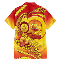 Vanuatu 45 Yia Indipendens Anivesari Family Matching Short Sleeve Bodycon Dress and Hawaiian Shirt Tamtam Drum With Boar Tusk - Polynesian Pride