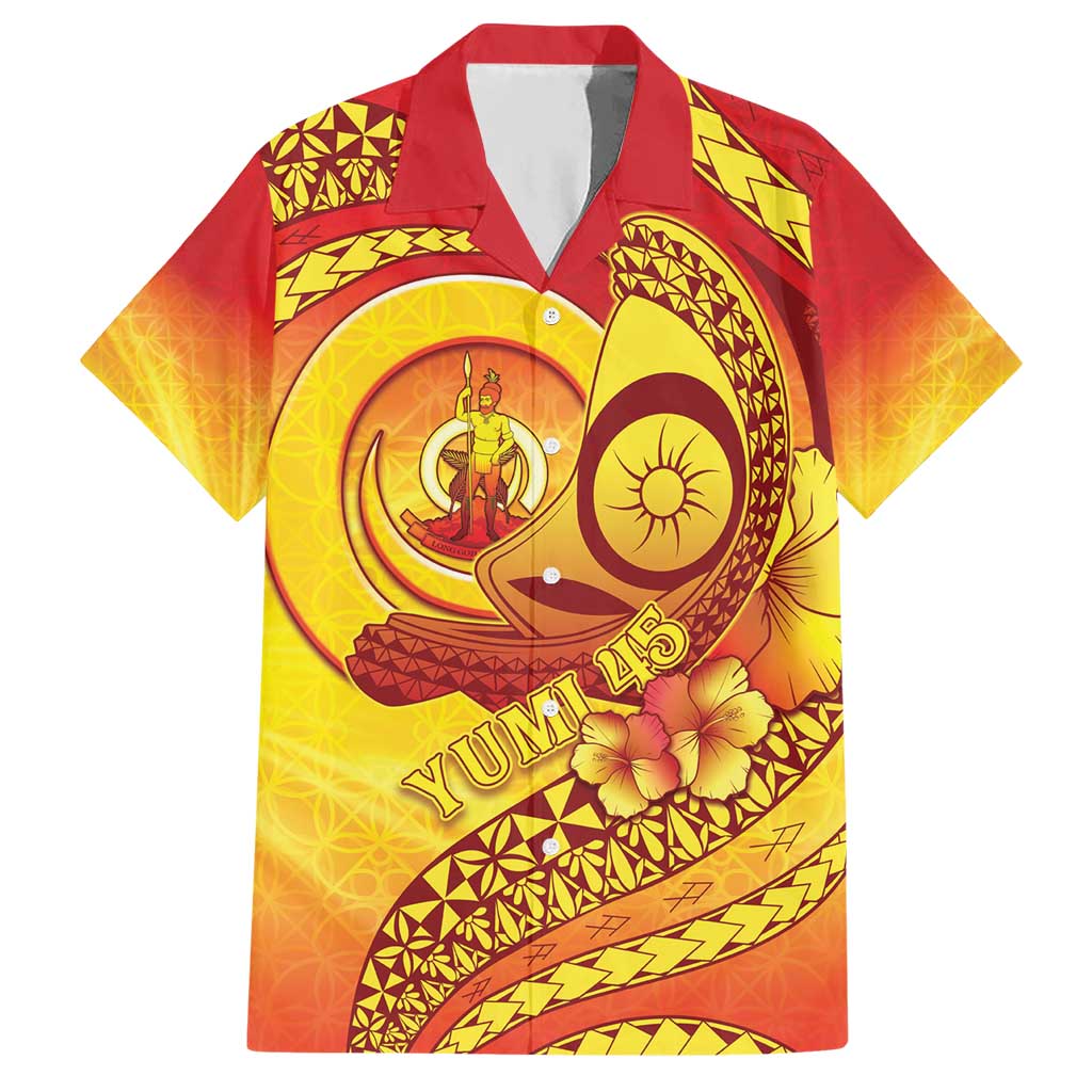 Vanuatu 45 Yia Indipendens Anivesari Hawaiian Shirt Tamtam Drum With Boar Tusk - Polynesian Pride
