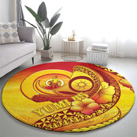 Vanuatu 45 Yia Indipendens Anivesari Round Carpet Tamtam Drum With Boar Tusk - Polynesian Pride