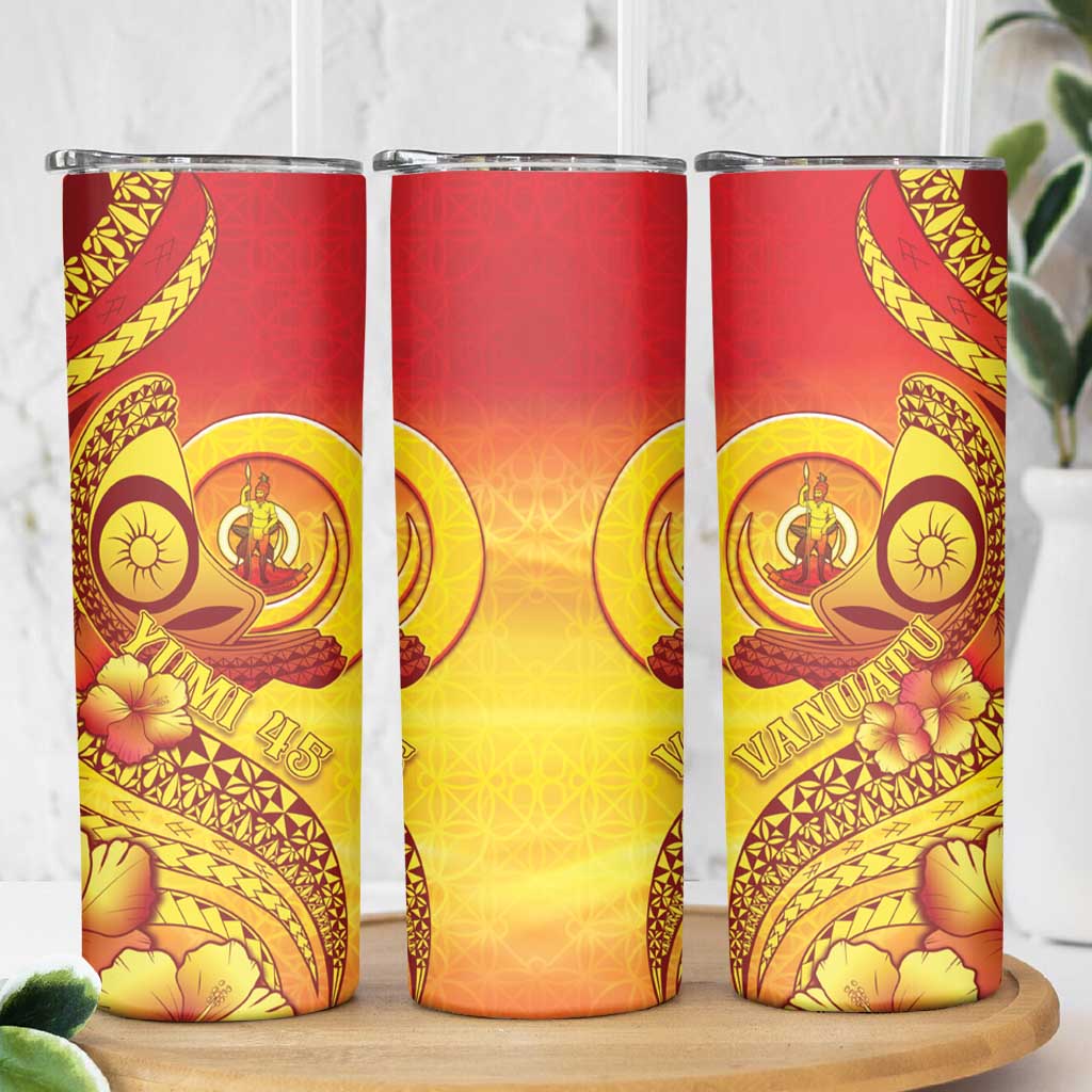 Vanuatu 45 Yia Indipendens Anivesari Skinny Tumbler Tamtam Drum With Boar Tusk - Polynesian Pride