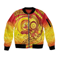Vanuatu 45 Yia Indipendens Anivesari Sleeve Zip Bomber Jacket Tamtam Drum With Boar Tusk - Polynesian Pride