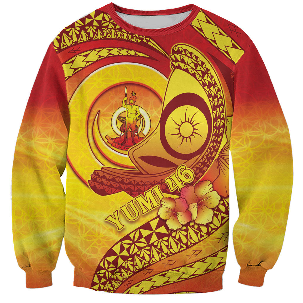 Vanuatu 46 Yia Indipendens Anivesari Sweatshirt Tamtam Drum With Boar Tusk LT05 Unisex Yellow - Polynesian Pride