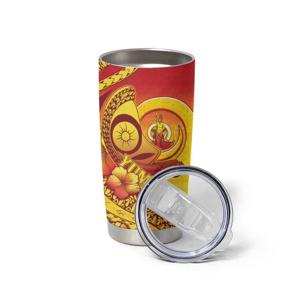 Vanuatu 45 Yia Indipendens Anivesari Tumbler Cup Tamtam Drum With Boar Tusk - Polynesian Pride