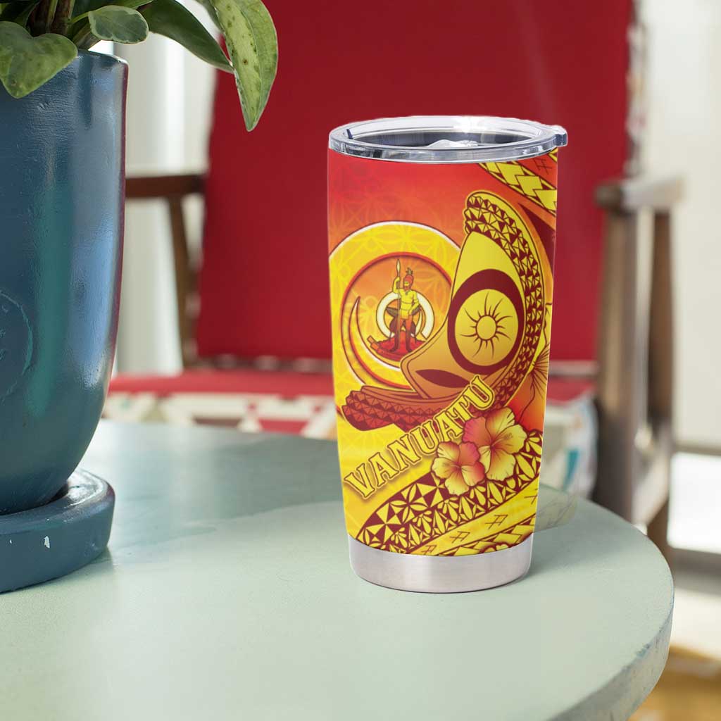 Vanuatu 45 Yia Indipendens Anivesari Tumbler Cup Tamtam Drum With Boar Tusk - Polynesian Pride