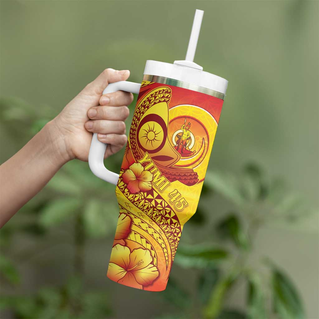 Vanuatu 45 Yia Indipendens Anivesari Tumbler With Handle Tamtam Drum With Boar Tusk - Polynesian Pride