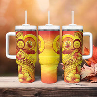 Vanuatu 45 Yia Indipendens Anivesari Tumbler With Handle Tamtam Drum With Boar Tusk - Polynesian Pride