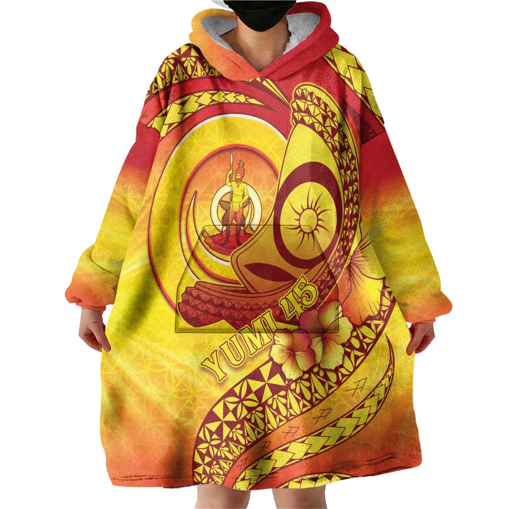 Vanuatu 45 Yia Indipendens Anivesari Wearable Blanket Hoodie Tamtam Drum With Boar Tusk - Polynesian Pride
