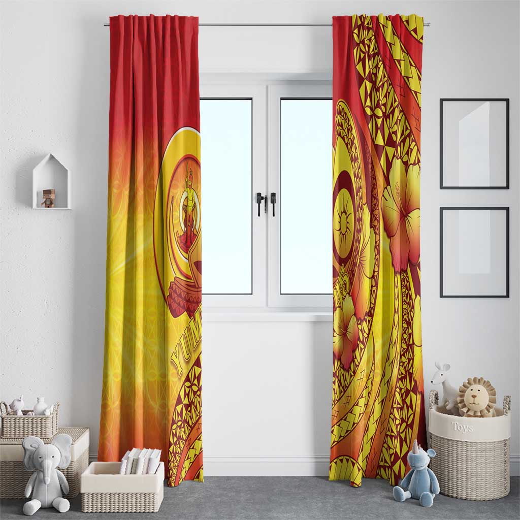 Vanuatu 45 Yia Indipendens Anivesari Window Curtain Tamtam Drum With Boar Tusk - Polynesian Pride