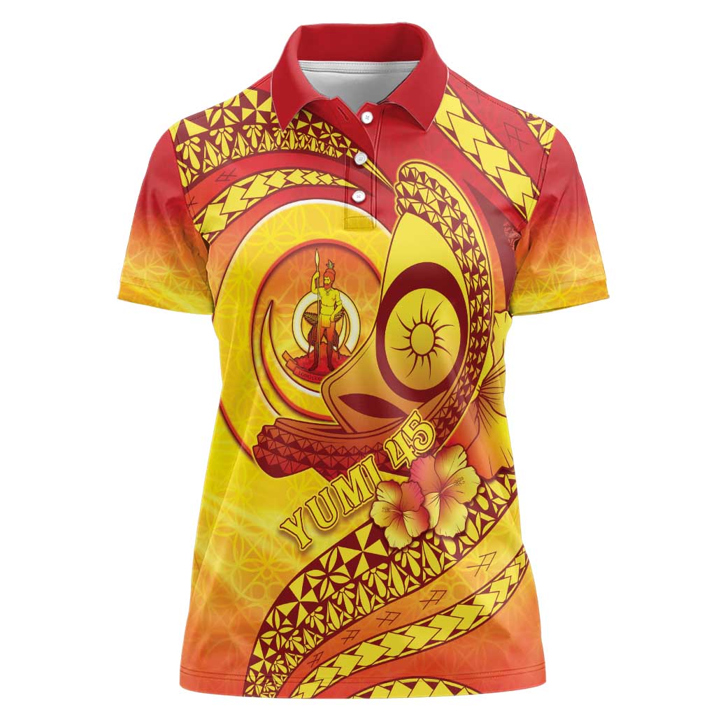 Vanuatu 45 Yia Indipendens Anivesari Women Polo Shirt Tamtam Drum With Boar Tusk - Polynesian Pride