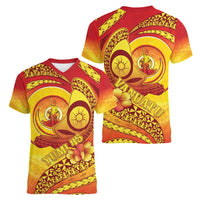 Vanuatu 45 Yia Indipendens Anivesari Women V-Neck T-Shirt Tamtam Drum With Boar Tusk - Polynesian Pride