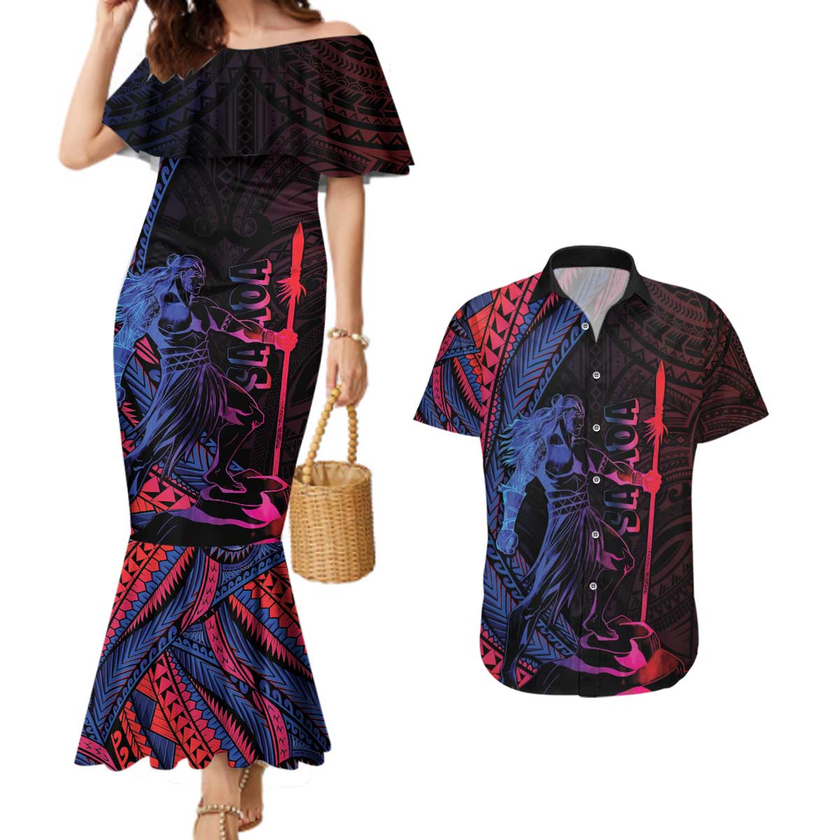 Samoan Pride Couples Matching Mermaid Dress and Hawaiian Shirt The Tui Manua - Polynesian Pride