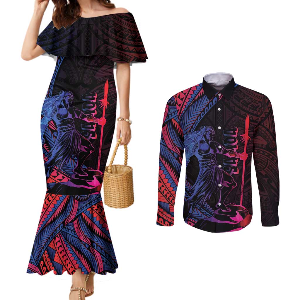 Samoan Pride Couples Matching Mermaid Dress and Long Sleeve Button Shirt The Tui Manua - Polynesian Pride