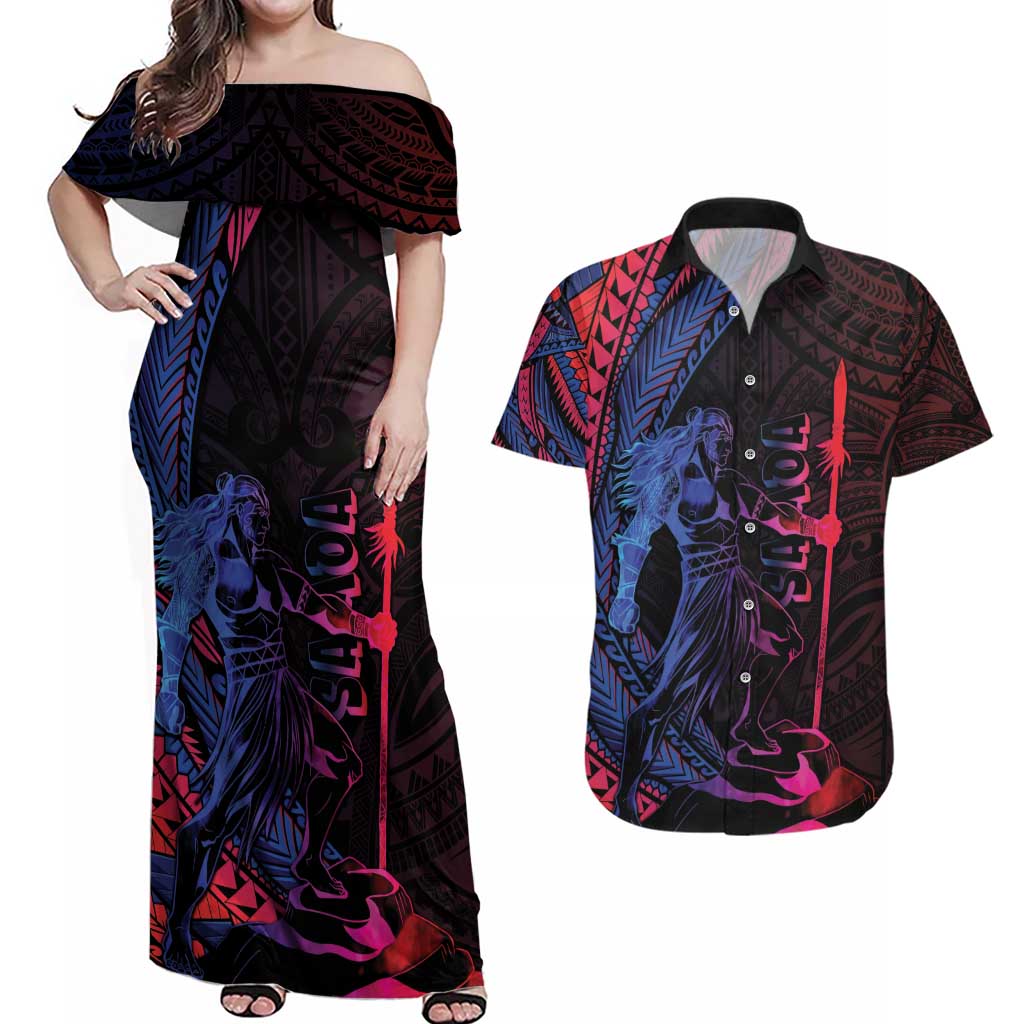 Samoan Pride Couples Matching Off Shoulder Maxi Dress and Hawaiian Shirt The Tui Manua - Polynesian Pride